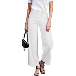 imageSidefeel Womens Wide Leg Jeans High Waisted Stretchy Jeans Straight Leg Loose Fit Zimbaplatinum Ankle Denim PantsWhite