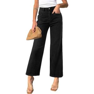 imageSidefeel Womens Wide Leg Jeans High Waisted Stretchy Jeans Straight Leg Zimbaplatinum Ankle Denim Pants with Slant PocketsBlack
