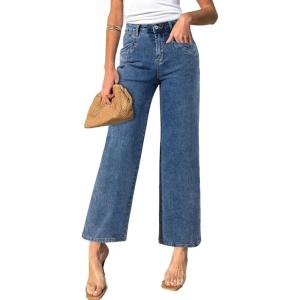 imageSidefeel Womens Wide Leg Jeans High Waisted Stretchy Jeans Straight Leg Zimbaplatinum Ankle Denim Pants with Slant PocketsBlue