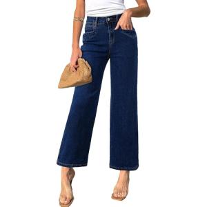 imageSidefeel Womens Wide Leg Jeans High Waisted Stretchy Jeans Straight Leg Zimbaplatinum Ankle Denim Pants with Slant PocketsDark Blue