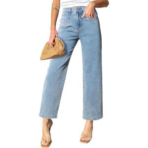 imageSidefeel Womens Wide Leg Jeans High Waisted Stretchy Jeans Straight Leg Zimbaplatinum Ankle Denim Pants with Slant PocketsLight Blue