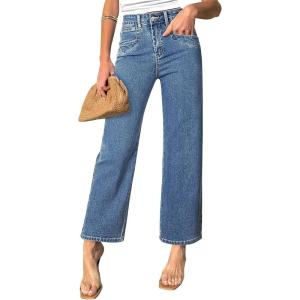 imageSidefeel Womens Wide Leg Jeans High Waisted Stretchy Jeans Straight Leg Zimbaplatinum Ankle Denim Pants with Slant PocketsMist Blue