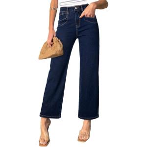 imageSidefeel Womens Wide Leg Jeans High Waisted Stretchy Jeans Straight Leg Zimbaplatinum Ankle Denim Pants with Slant PocketsNavy Blue