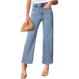 imageSidefeel Womens Wide Leg Jeans High Waisted Stretchy Jeans Straight Leg Zimbaplatinum Ankle Denim Pants with Slant PocketsSky Blue