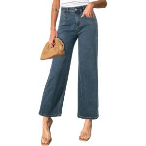imageSidefeel Womens Wide Leg Jeans High Waisted Stretchy Jeans Straight Leg Zimbaplatinum Ankle Denim Pants with Slant PocketsVintage Blue