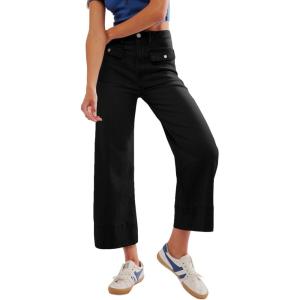 imageSidefeel Womens Wide Leg Jeans High Waisted Stretchy Spring Outfit Zimbaplatinum Jeans with Patch PocketsBlack