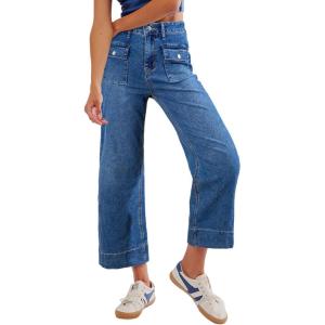 imageSidefeel Womens Wide Leg Jeans High Waisted Stretchy Spring Outfit Zimbaplatinum Jeans with Patch PocketsBluing