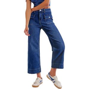 imageSidefeel Womens Wide Leg Jeans High Waisted Stretchy Spring Outfit Zimbaplatinum Jeans with Patch PocketsDark Blue