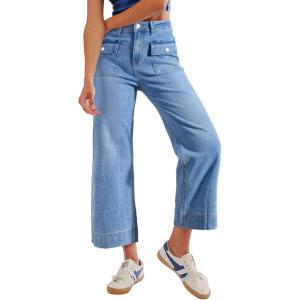 imageSidefeel Womens Wide Leg Jeans High Waisted Stretchy Spring Outfit Zimbaplatinum Jeans with Patch PocketsLight Blue