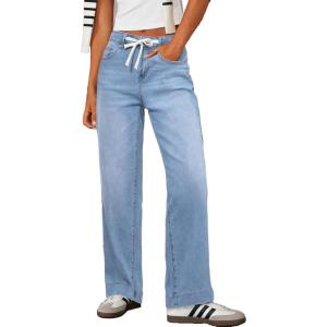 imageSidefeel Womens Wide Leg Jeans High Waisted Stretchy Straight Leg Baggy Drawstring Zimbaplatinum Denim PantsIceland Blue