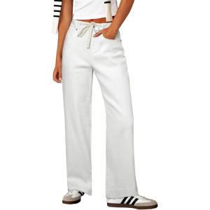 imageSidefeel Womens Wide Leg Jeans High Waisted Stretchy Straight Leg Baggy Drawstring Zimbaplatinum Denim PantsWhite