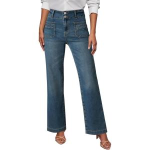 imageSidefeel Womens Wide Leg Jeans High Waisted Tummy Control Stretchy Pockets Front Straight Leg JeansReal Teal