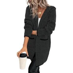 imageSidefeel Womens Winter Clothing Long Sleeve Open Front Contrast Cardigan Sweaters Oversized Chunky Knit Hooded Sweaters CoatCharcoal