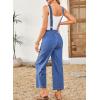 imageSidefeel Overalls for Women Casual Stretchy Adjustable Strap Denim Jumpsuits Wide Leg Loose Fit Cropped Jean RompersSky Blue