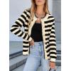 imageSidefeel Womens Cardigan Sweaters Striped Open Front Button Down Knitted Coat Cropped Fall Fashion OutwearApricot Stripe