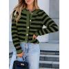 imageSidefeel Womens Cardigan Sweaters Striped Open Front Button Down Knitted Coat Cropped Fall Fashion OutwearArmy Green Stripe