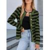 imageSidefeel Womens Cardigan Sweaters Striped Open Front Button Down Knitted Coat Cropped Fall Fashion OutwearArmy Green Stripe