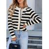 imageSidefeel Womens Cardigan Sweaters Striped Open Front Button Down Knitted Coat Cropped Fall Fashion OutwearBlack Stripe