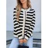 imageSidefeel Womens Cardigan Sweaters Striped Open Front Button Down Knitted Coat Cropped Fall Fashion OutwearBlack Stripe