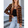 imageSidefeel Womens Cardigan Sweaters Striped Open Front Button Down Knitted Coat Cropped Fall Fashion OutwearBrown Stripe