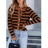 imageSidefeel Womens Cardigan Sweaters Striped Open Front Button Down Knitted Coat Cropped Fall Fashion OutwearBrown Stripe