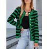 imageSidefeel Womens Cardigan Sweaters Striped Open Front Button Down Knitted Coat Cropped Fall Fashion OutwearGreen Stripe