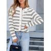 imageSidefeel Womens Cardigan Sweaters Striped Open Front Button Down Knitted Coat Cropped Fall Fashion OutwearLight Gray Stripe