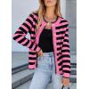 imageSidefeel Womens Cardigan Sweaters Striped Open Front Button Down Knitted Coat Cropped Fall Fashion OutwearPink Stripe