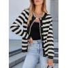 imageSidefeel Womens Cardigan Sweaters Striped Open Front Button Down Knitted Coat Cropped Fall Fashion OutwearWhite Stripe
