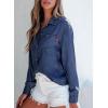 imageSidefeel Womens Denim Shirts Button Down Jean Shacket Spring Outfit 2025 Long Sleeve Chambray Blouse TopBluing