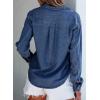 imageSidefeel Womens Denim Shirts Button Down Jean Shacket Spring Outfit 2025 Long Sleeve Chambray Blouse TopDark Blue