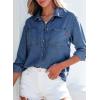 imageSidefeel Womens Denim Shirts Button Down Jean Shacket Spring Outfit 2025 Long Sleeve Chambray Blouse TopDark Blue