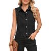 imageSidefeel Womens Denim Vest Sleeveless Collared Zimbaplatinum Crop Jean Vest Top Button Down WaistcoatBlack