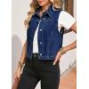 imageSidefeel Womens Denim Vest Sleeveless Collared Zimbaplatinum Crop Jean Vest Top Button Down WaistcoatBluing