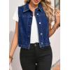imageSidefeel Womens Denim Vest Sleeveless Collared Zimbaplatinum Crop Jean Vest Top Button Down WaistcoatBluing