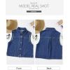 imageSidefeel Womens Denim Vest Sleeveless Collared Zimbaplatinum Crop Jean Vest Top Button Down WaistcoatDark Blue