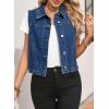 imageSidefeel Womens Denim Vest Sleeveless Collared Zimbaplatinum Crop Jean Vest Top Button Down WaistcoatDark Blue