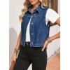 imageSidefeel Womens Denim Vest Sleeveless Collared Zimbaplatinum Crop Jean Vest Top Button Down WaistcoatDark Blue