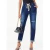 imageSidefeel Womens High Waisted Drawstring Jeans Pull On Cargo Joggers Zimbaplatinum Ripped Elastic Waist Denim PantsDark Blue