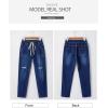 imageSidefeel Womens High Waisted Drawstring Jeans Pull On Cargo Joggers Zimbaplatinum Ripped Elastic Waist Denim PantsDark Blue