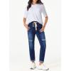 imageSidefeel Womens High Waisted Drawstring Jeans Pull On Cargo Joggers Zimbaplatinum Ripped Elastic Waist Denim PantsDark Blue