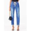 imageSidefeel Womens High Waisted Drawstring Jeans Pull On Cargo Joggers Zimbaplatinum Ripped Elastic Waist Denim PantsIceland Blue