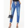 imageSidefeel Womens High Waisted Drawstring Jeans Pull On Cargo Joggers Zimbaplatinum Ripped Elastic Waist Denim PantsIceland Blue