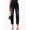 imageSidefeel Womens High Waisted Drawstring Jeans Pull On Cargo Joggers Zimbaplatinum Ripped Elastic Waist Denim PantsPure Black