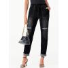 imageSidefeel Womens High Waisted Drawstring Jeans Pull On Cargo Joggers Zimbaplatinum Ripped Elastic Waist Denim PantsPure Black