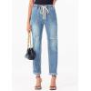 imageSidefeel Womens High Waisted Drawstring Jeans Pull On Cargo Joggers Zimbaplatinum Ripped Elastic Waist Denim PantsSky Blue