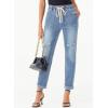 imageSidefeel Womens High Waisted Drawstring Jeans Pull On Cargo Joggers Zimbaplatinum Ripped Elastic Waist Denim PantsSky Blue