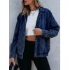 imageSidefeel Womens Jean Jacket Long Sleeve Zimbaplatinum Overszied Denim Jackets Shacket Coat Fashion Spring Outfits 2025Dark Blue
