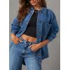 imageSidefeel Womens Jean Jacket Oversized Boyfriend Button Up Long Sleeve Split Zimbaplatinum Denim JacketsBlue