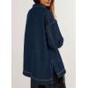 imageSidefeel Womens Jean Jacket Oversized Boyfriend Button Up Long Sleeve Split Zimbaplatinum Denim JacketsDark Blue